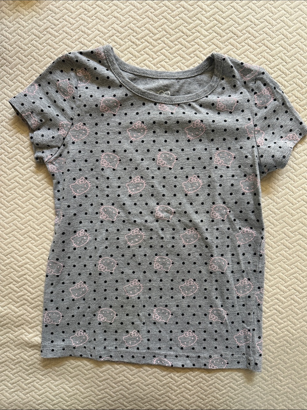 Girls Gray Polka Dot Tee with Pink Hello kitty Print